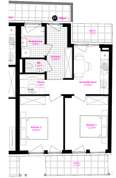 Wohnung - 8020, Graz - 2-Zimmer-Wohnung mit zwei Balkonen