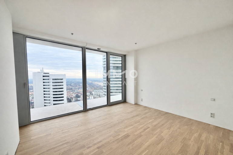 Wohnung - 1220, Wien - Panorama & Morgenlicht – 48. Etage -3 Zimmer in Ecklage mit zwei Loggien und Blick auf das Kaiserwasser