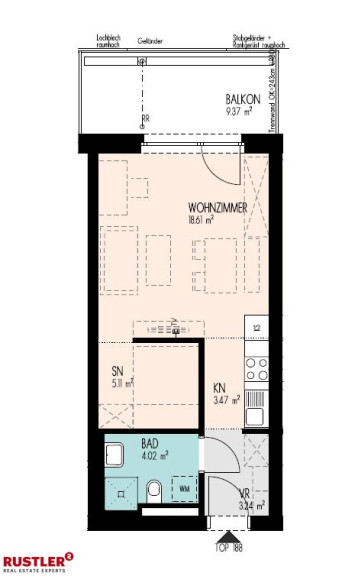 Wohnung - 8020, Graz - 14. Stock! Singlewohnung mit großem Balkon & Sonnenaufgang