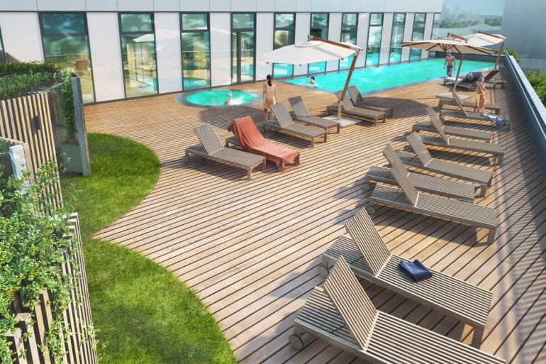 Wohnung - 1030, Wien,Landstraße - WEITBLICK garantiert: Modern möblierte 2-Zimmer-Wohnung mit Klima im One-Tower mit Pool und vielen Extras im Haus!