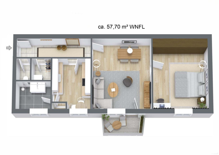 Wohnung - 8045, Graz,12.Bez.:Andritz - Zentrale 2-Zimmer Eigentumswohnung in Graz-Andritz, ruhig gelegen, neue Einbauküche, Parkplatz, Balkon und neuem Badezimmer.