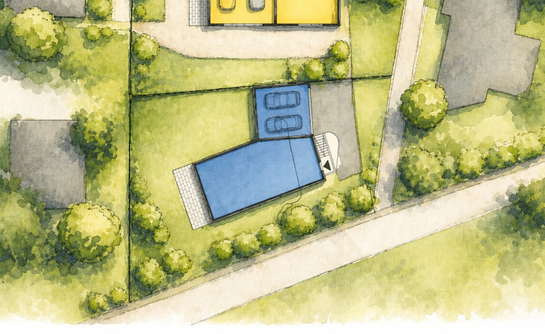 Grundstück - 6401, Inzing - charmantes Grundstück in Inzing mit Einzelhausstudie; Haus BLAU