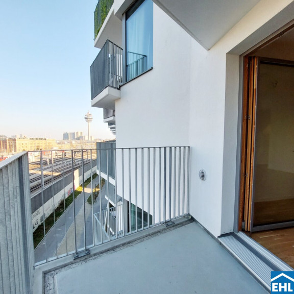 Wohnung - 1100, Wien - Sonnwendviertel: 1-Zimmer-Wohnung mit Balkon in der 11. Etage – Fitnessraum, Co-Working & Rooftop-Terrasse inklusive!