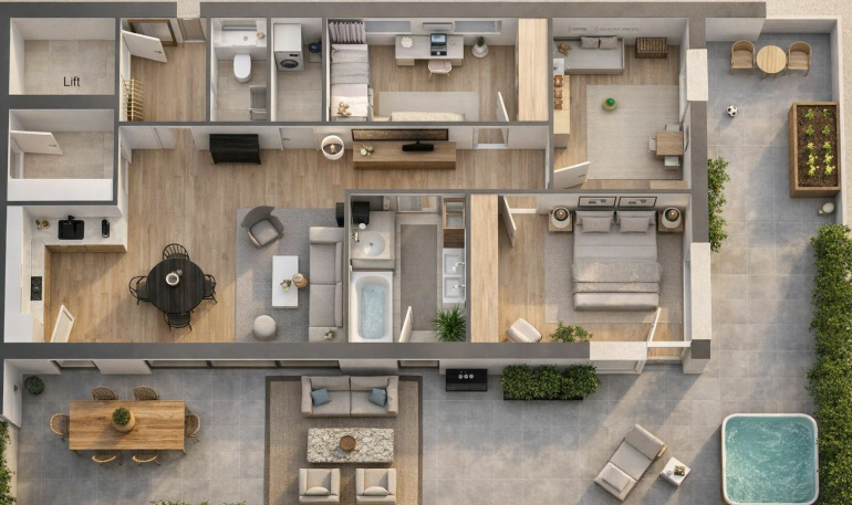 Wohnung - 8055, Graz,17.Bez.:Puntigam - Provisionsfreies Familien-Penthouse, 4 Zimmer, große Terrasse, Klimatisierung und Raumbelüftung, Luftwärmepumpe, E-Parkplätze, Ruhelage in Graz