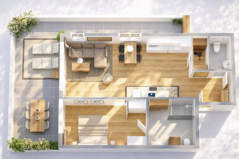 Wohnung - 8042, Graz,08.Bez.:Sankt Peter - Hochwertige 2 Zimmer Wohnung mit 34 m² großer Terrasse direkt am grünen ORF Park inklusive Tiefgaragenplatz ab April 2026