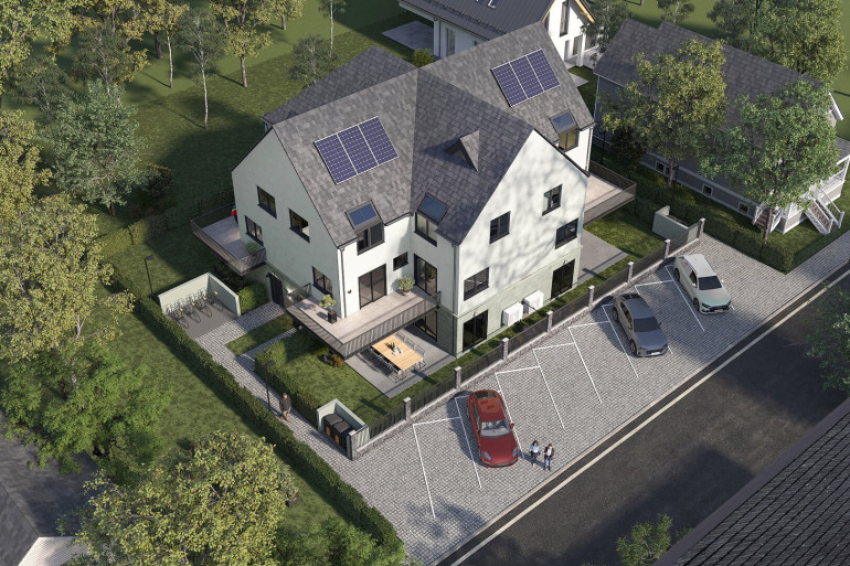 Haus - 1220, Wien - Privilegierte Lage trifft außergewöhnliches Design – Sternförmiges Wohnjuwel bei Eßling mit Eigengrund & 2 Stellplätzen