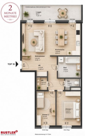 Wohnung - 8020, Graz - 2 MONATE MIETFREI | Helle 3-Zimmer-Wohnung mit Loggia