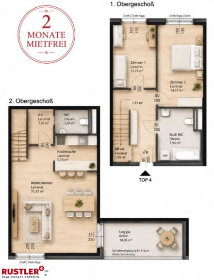 Wohnung - 8020, Graz - 2 MONATE MIETFREI | Stilvolle Maisonette mit Loggia