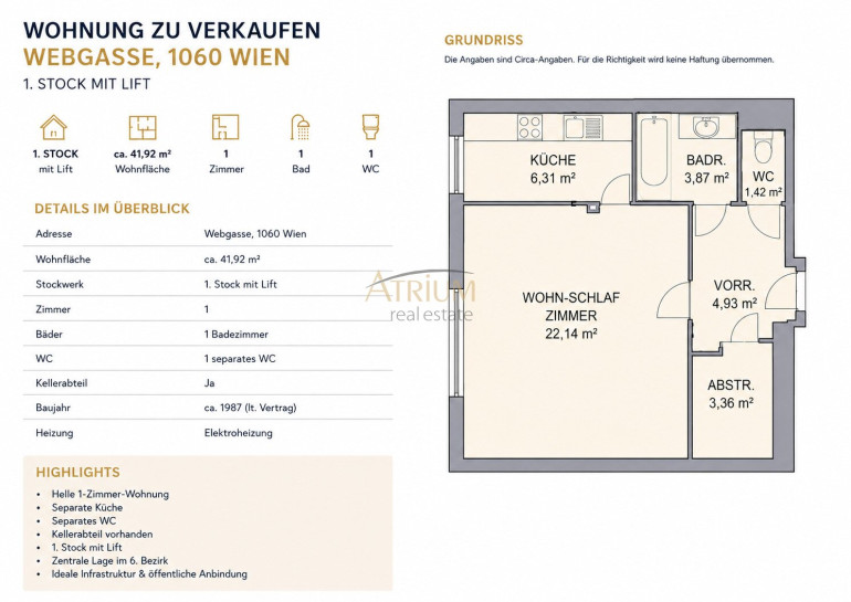 Wohnung - 1060, Wien - Nur 100m zur Mariahilfer Straße | Charmante 42m² Wohnung mit Lift & U-Bahn-Nähe