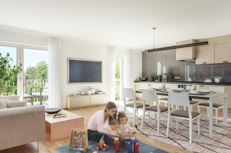 Wohnung - 4050, Traun - Wohnen im Park:  Neue 3-Raum Eigentumswohnung mit Kühlung direkt im Stadtzentrum