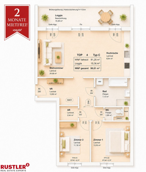 Wohnung - 8020, Graz - 2 MONATE MIETFREI | Wohnkomfort pur - 3-Zimmer-Wohnung mit Loggia