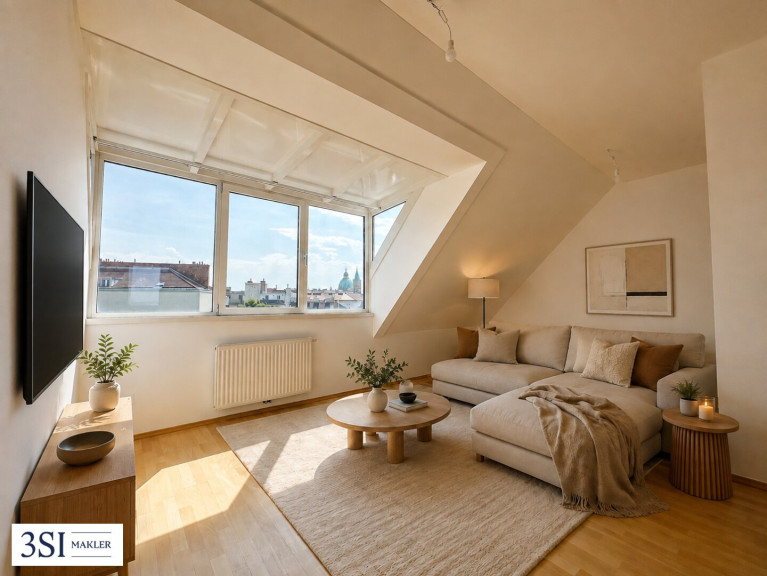 Wohnung - 1100, Wien - Hell, klimatisiert, großzügig - 2-Zimmer-Dachgeschosstraum in ruhiger Seitenstraße des 10. Bezirks - mit allgemeiner Dachterrasse