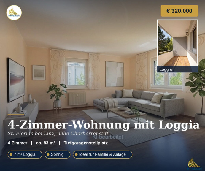 Wohnung - 4490, Sankt Florian - 4-Zimmer-Wohnung mit Loggia – Wohnen im Ortsgebiet von St. Florian, nahe Chorherrenstift | € 320.000