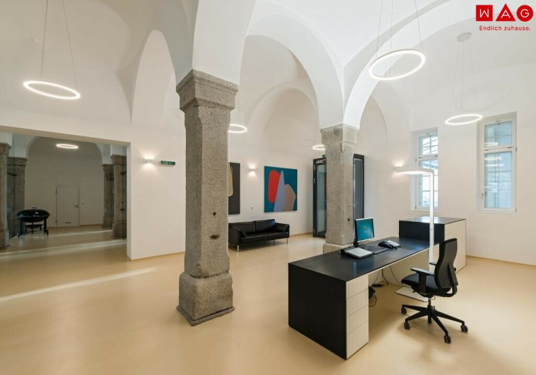 Büro / Praxis - 4600, Wels - 548 m² neuwertige, voll ausgestattete barrierefreie XXL-Büro-/Geschäftsfläche in den Dragoner Höfen Wels mit weitreichendem Mitgestaltungsfreiraum!