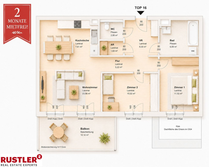 Wohnung - 8020, Graz - 2 MONATE MIETFREI | 3-Zimmer-Wohnung mit sonnigem Balkon