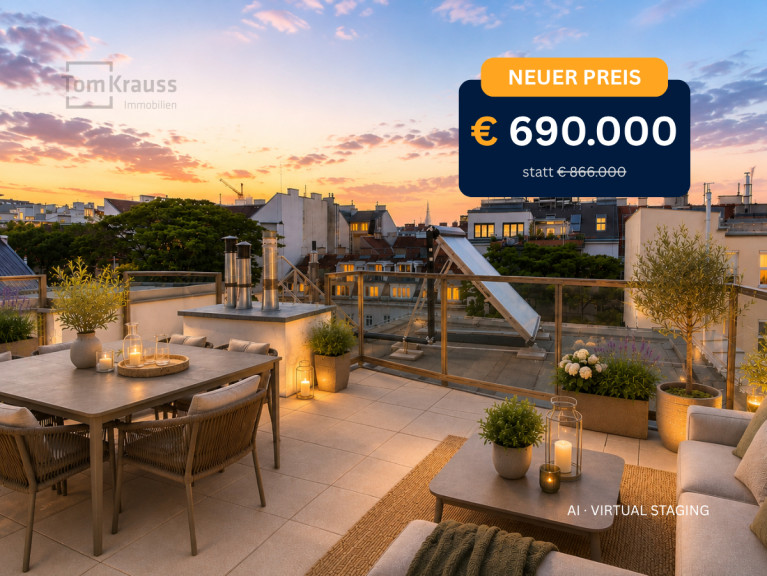Wohnung - 1060, Wien / Mariahilf - SONNE. WEITBLICK. DACHTERRASSE – 2-ZIMMER-DACHGESCHOSSWOHNUNG MIT VIEL FREIRAUM