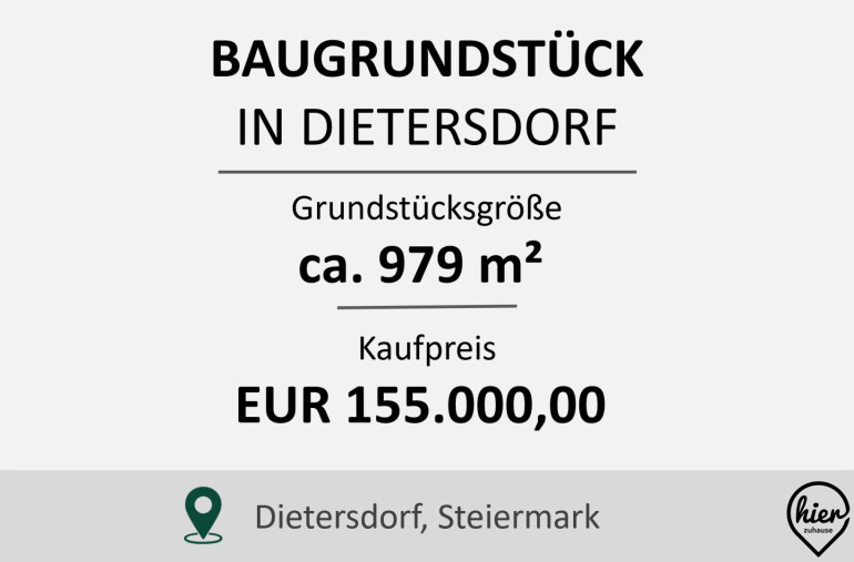 Grundstück - 8142, Dietersdorf - Baugrundstück in Dietersdorf – ca. 979 m²