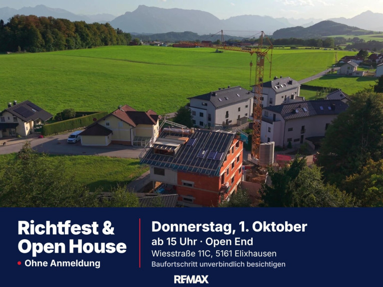 Wohnung - 5161, Elixhausen - Open House am Donnerstag, den 1. Oktober 2026, ab 15:00 Uhr: Penthouse-Charakter in Elixhausen: Panoramablick, 33 m² Terrasse und bis zu 4,20 Meter Raumhöhe