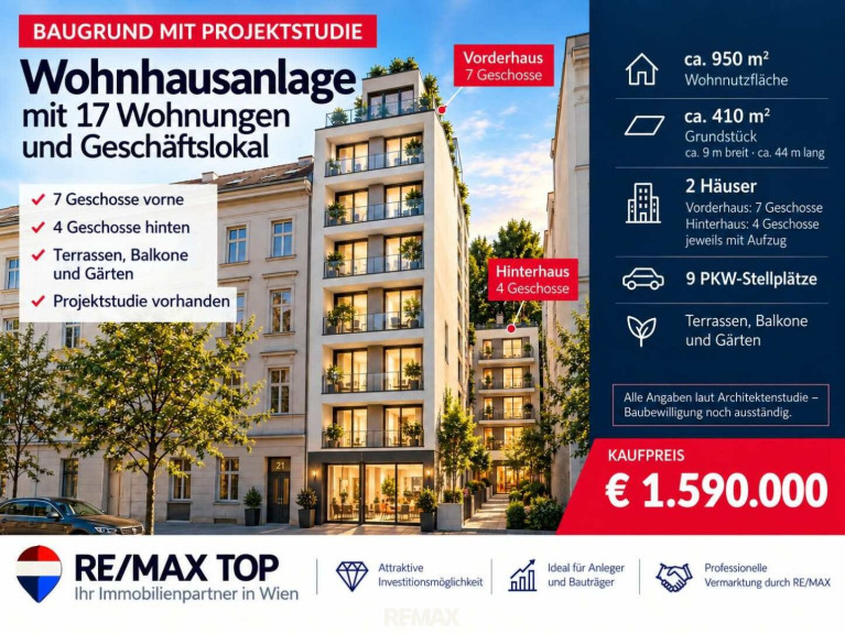 Grundstück - 1120, Wien - Geplante Wohnhausanlage mit 17 Wohnungen + Geschäftslokal in 1120 Wien
